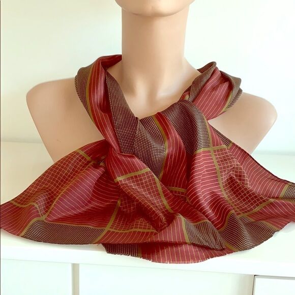 Calvin Klein silk geometric fringed scarf - Picture 2 of 9